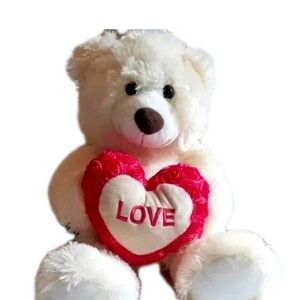 Plush White Bear with Pink Heart